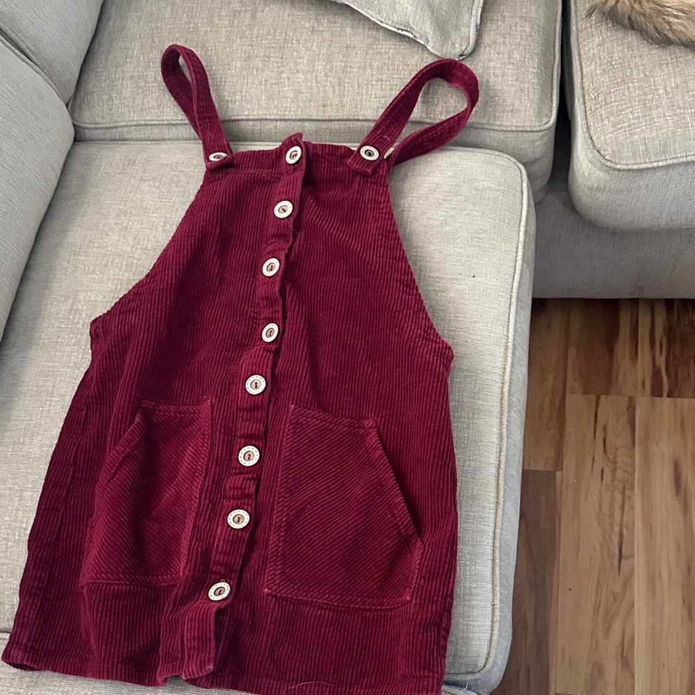 GCorduroy Button-Front Pinafore Dress - Burgundy